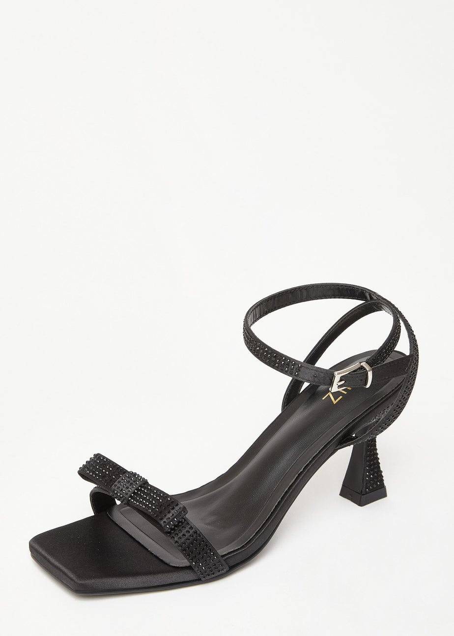 Quiz Black Diamante Bow Front Heels