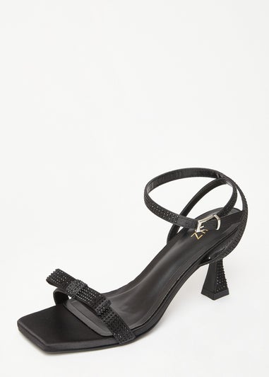 Quiz Black Diamante Bow Front Heels