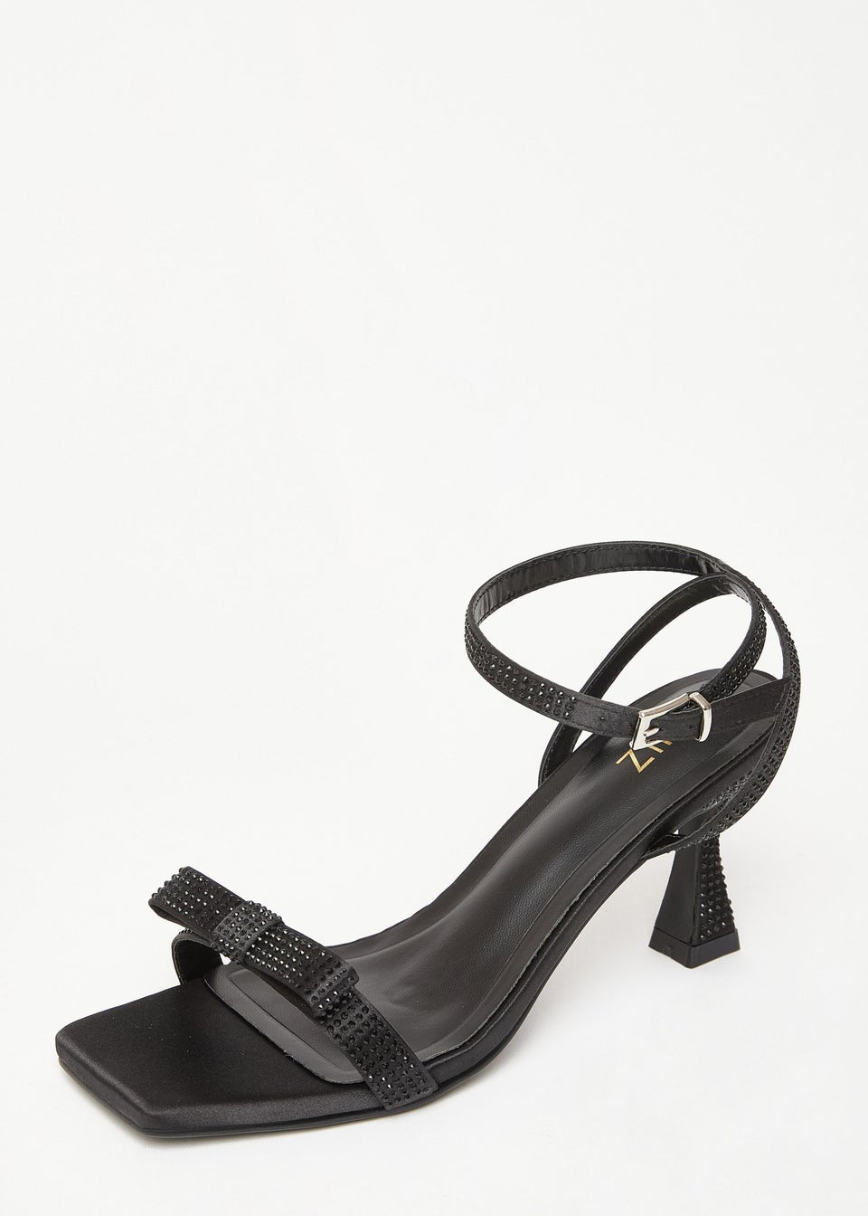Quiz Black Diamante Bow Front Heels