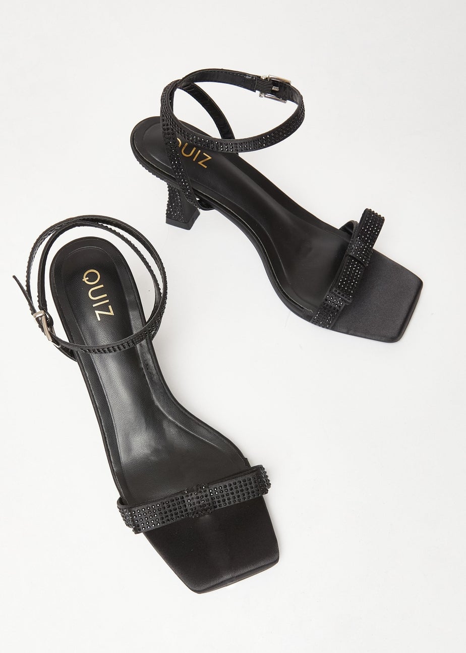Quiz Black Diamante Bow Front Heels