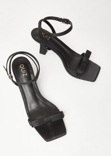 Quiz Black Diamante Bow Front Heels