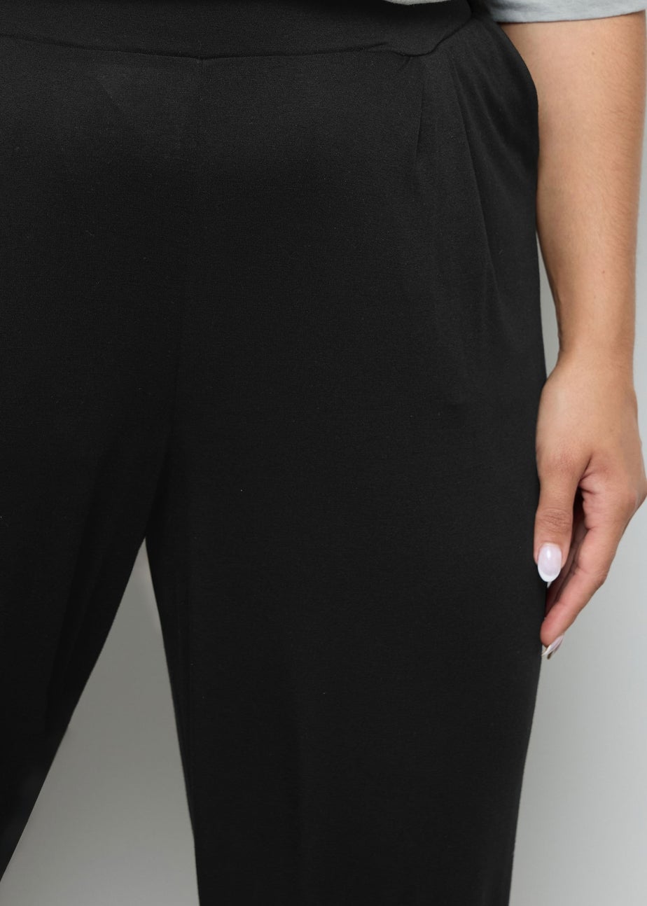 Yours Curve Black Pleated Wide Leg Stretch Trousers