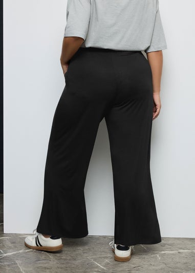 Yours Curve Black Pleated Wide Leg Stretch Trousers