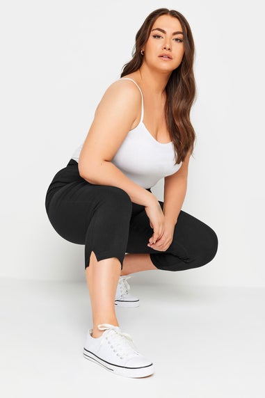 Yours Curve Black Bengaline Cropped Stretch Pull On Trousers