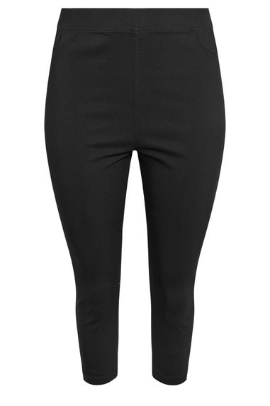 Yours Curve Black Bengaline Cropped Stretch Pull On Trousers