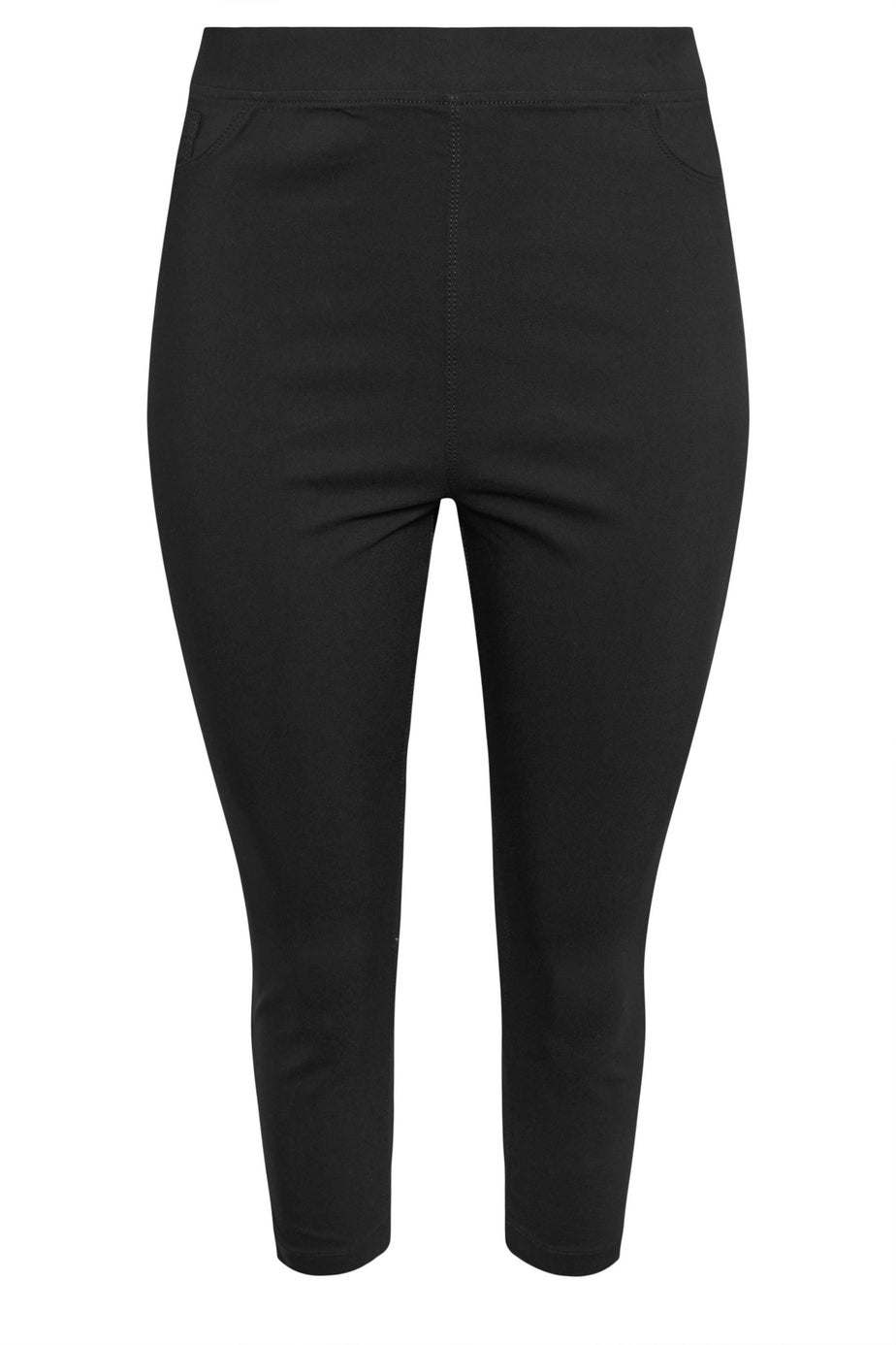 Yours Curve Black Bengaline Cropped Stretch Pull On Trousers