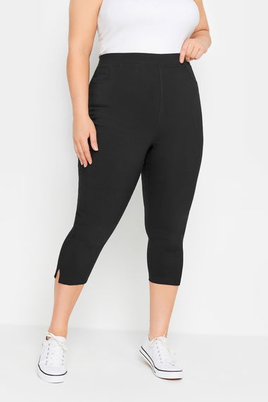 Yours Curve Black Bengaline Cropped Stretch Pull On Trousers