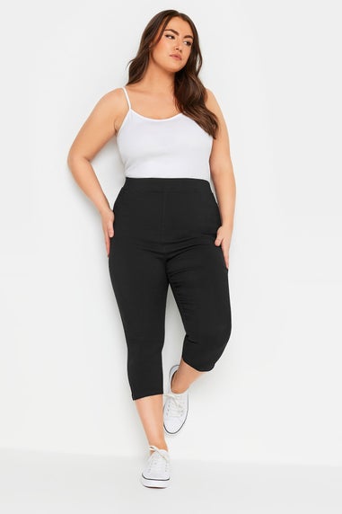 Yours Curve Black Bengaline Cropped Stretch Pull On Trousers