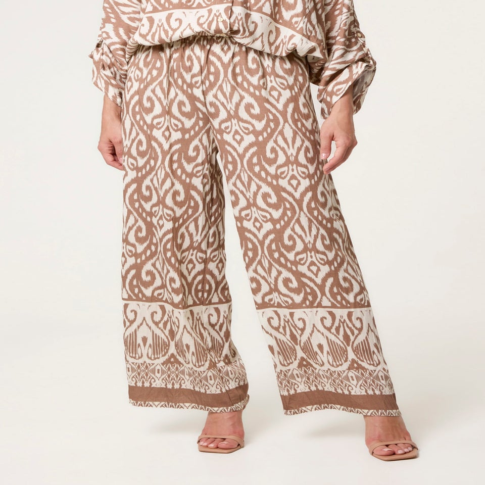 Blue Vanilla Beige Printed Elasticated Trousers