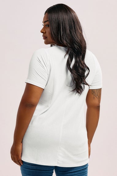 Yours Curve White Ribbed Swing T-Shirt