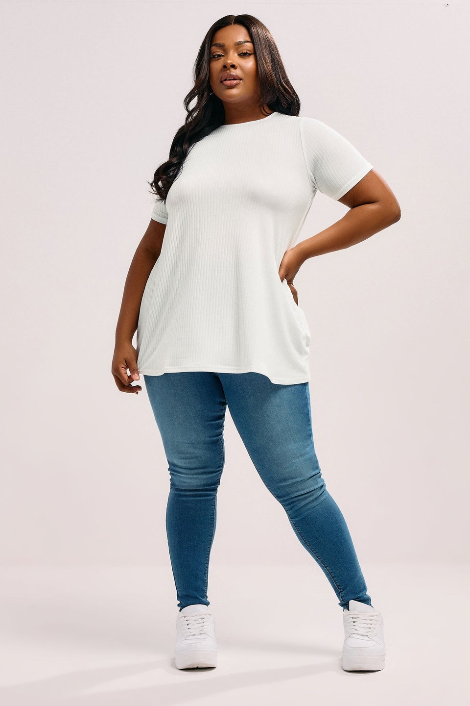 Yours Curve White Ribbed Swing T-Shirt
