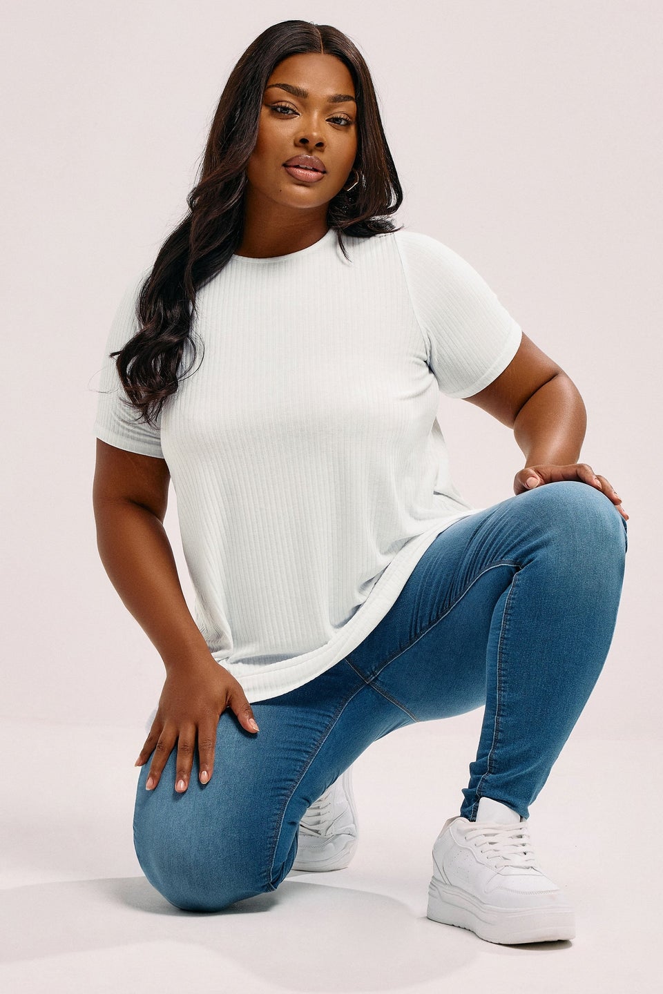 Yours Curve White Ribbed Swing T-Shirt