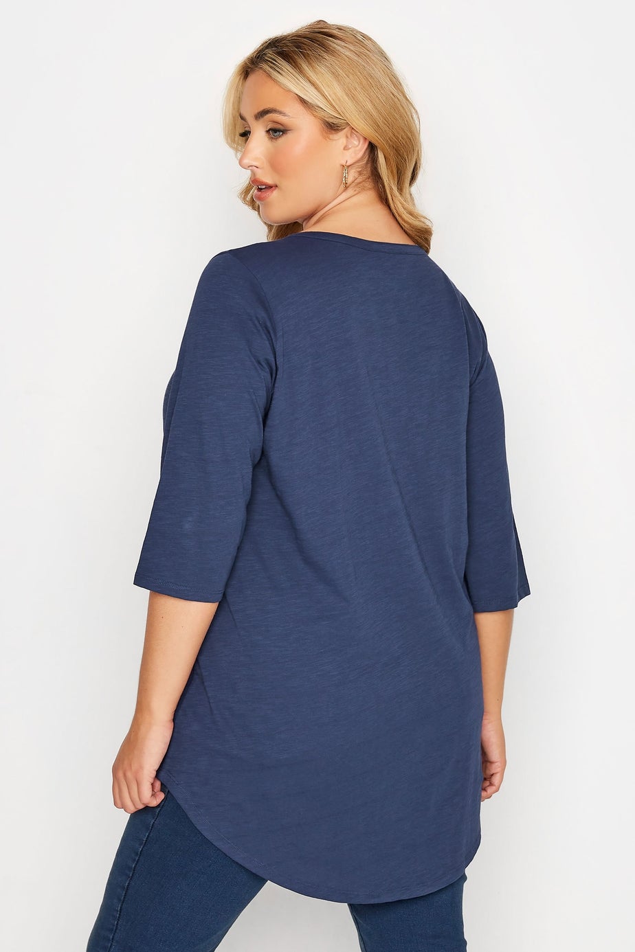 Yours Curve Denim Blue Pintuck Henley T-Shirt