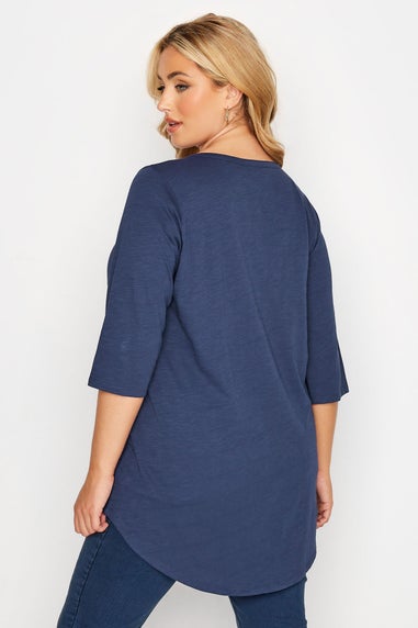 Yours Curve Denim Blue Pintuck Henley T-Shirt