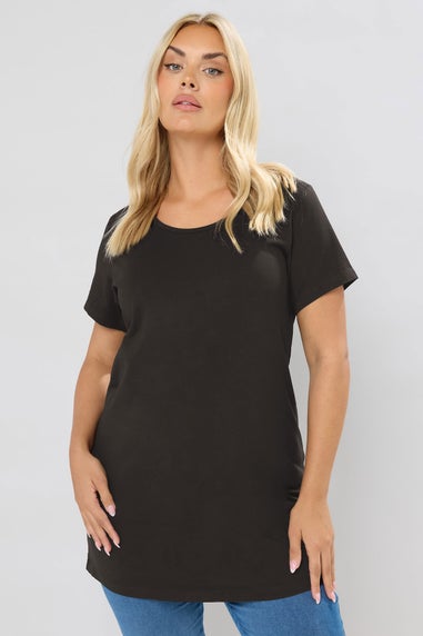 Yours Curve 2 Pack Black Longline T-Shirts