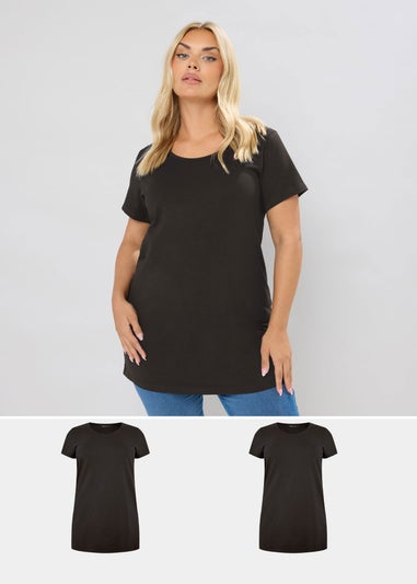 Yours Curve 2 Pack Black Longline T-Shirts