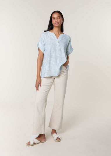 Blue Vanilla Blue Printed V Neck Button Top