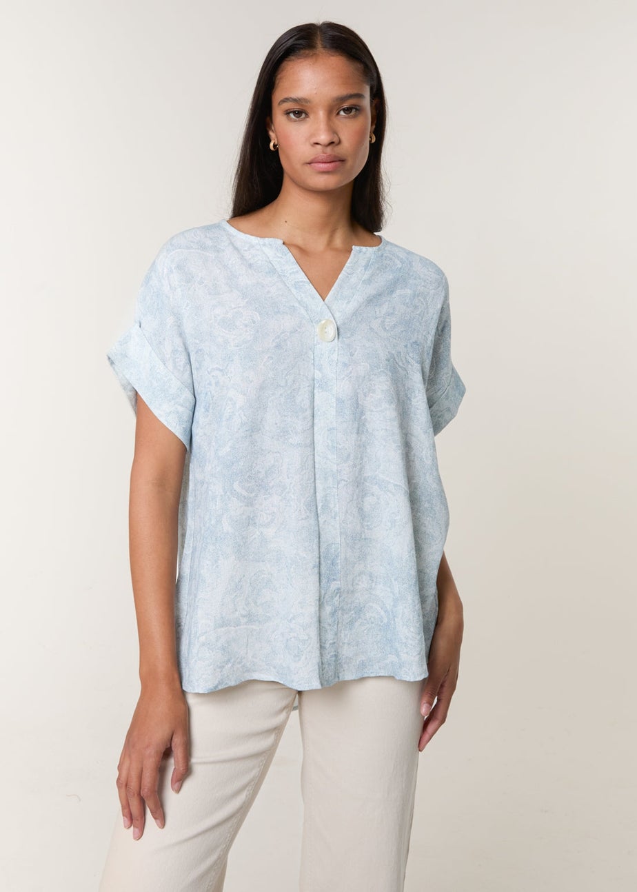 Blue Vanilla Blue Printed V Neck Button Top