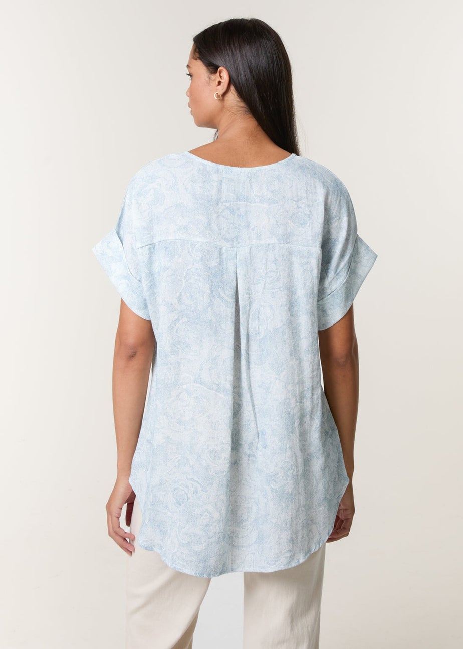 Blue Vanilla Blue Printed V Neck Button Top