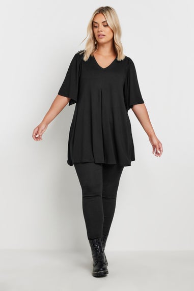Yours Curve Black Pleat Angel Sleeve Swing Top