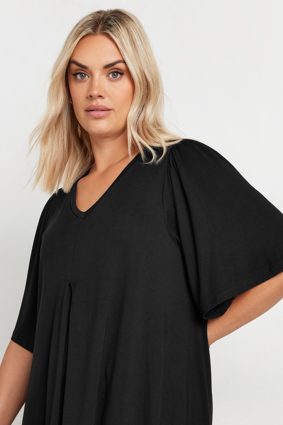 Yours Curve Black Pleat Angel Sleeve Swing Top