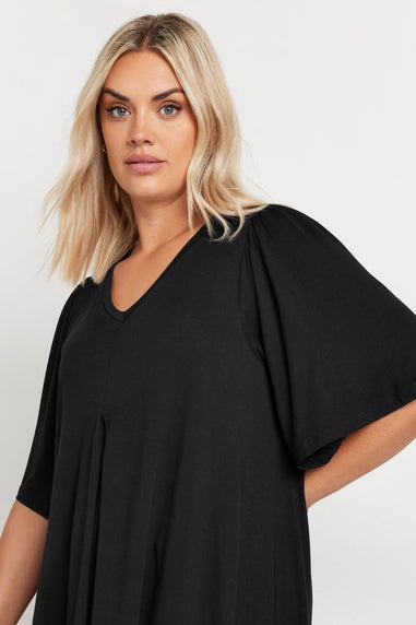 Yours Curve Black Pleat Angel Sleeve Swing Top