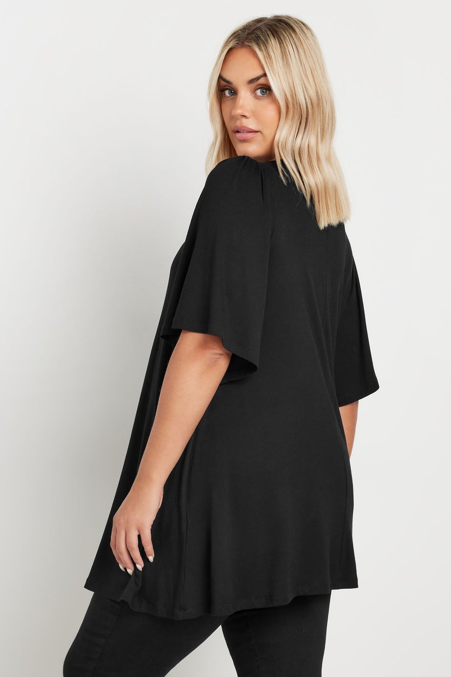 Yours Curve Black Pleat Angel Sleeve Swing Top