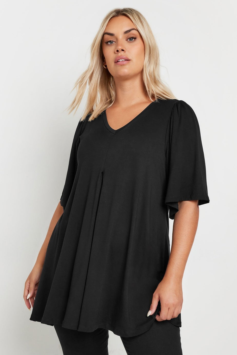 Yours Curve Black Pleat Angel Sleeve Swing Top