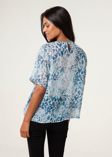 Blue Vanilla Green Embellished Chiffon Top