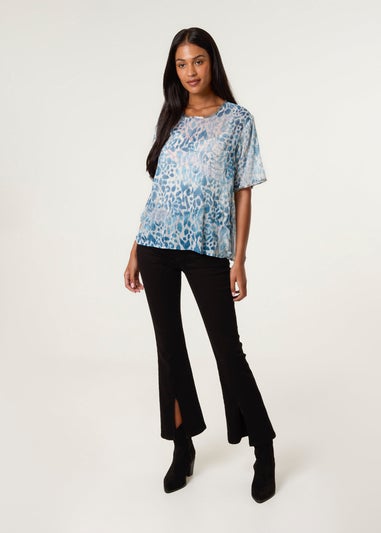 Blue Vanilla Green Embellished Chiffon Top