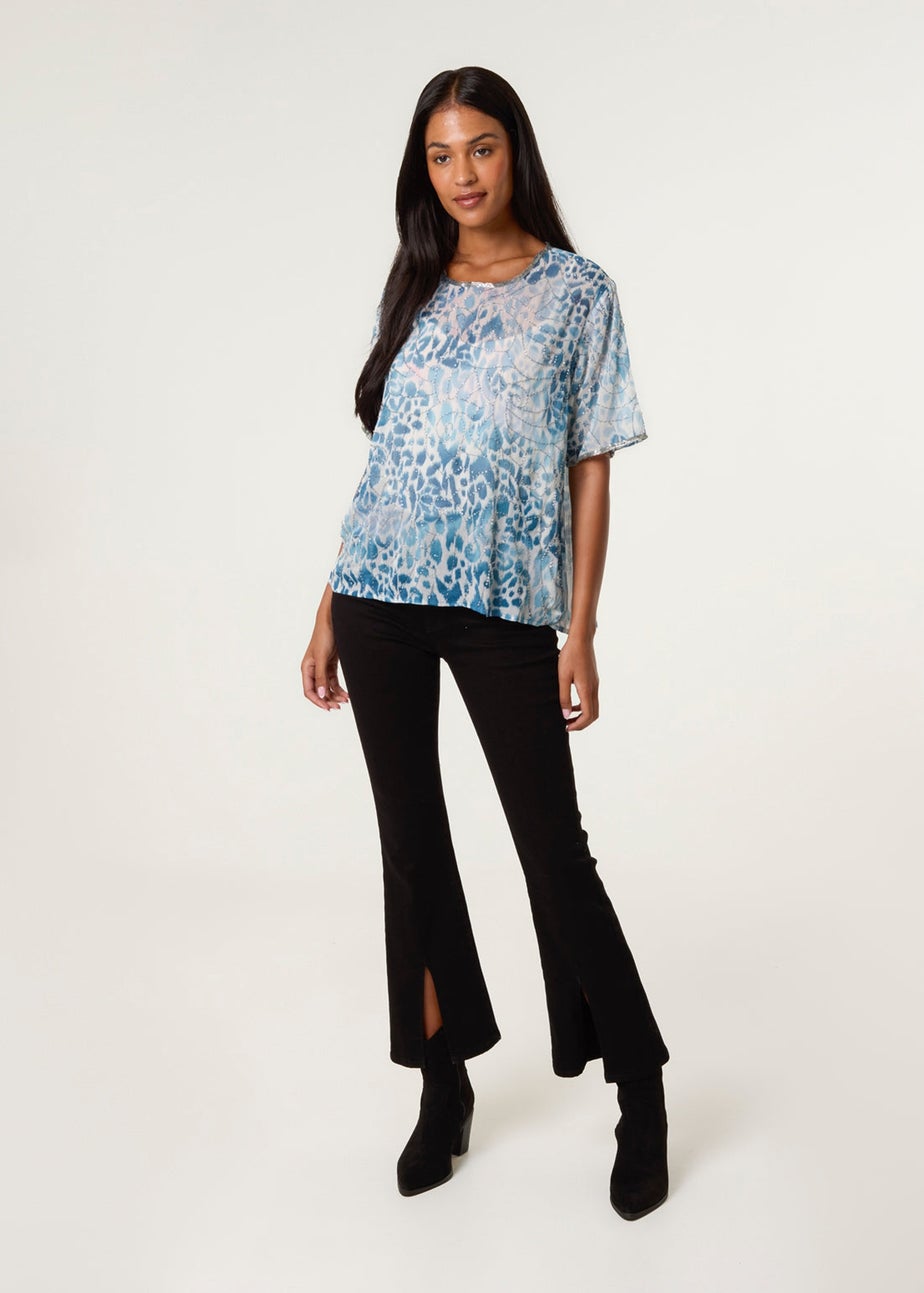 Blue Vanilla Green Embellished Chiffon Top