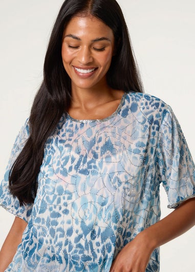 Blue Vanilla Green Embellished Chiffon Top