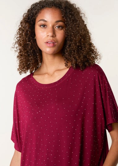 Blue Vanilla Red Stud Detail Round Neck T-shirt