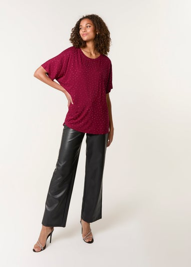 Blue Vanilla Red Stud Detail Round Neck T-shirt