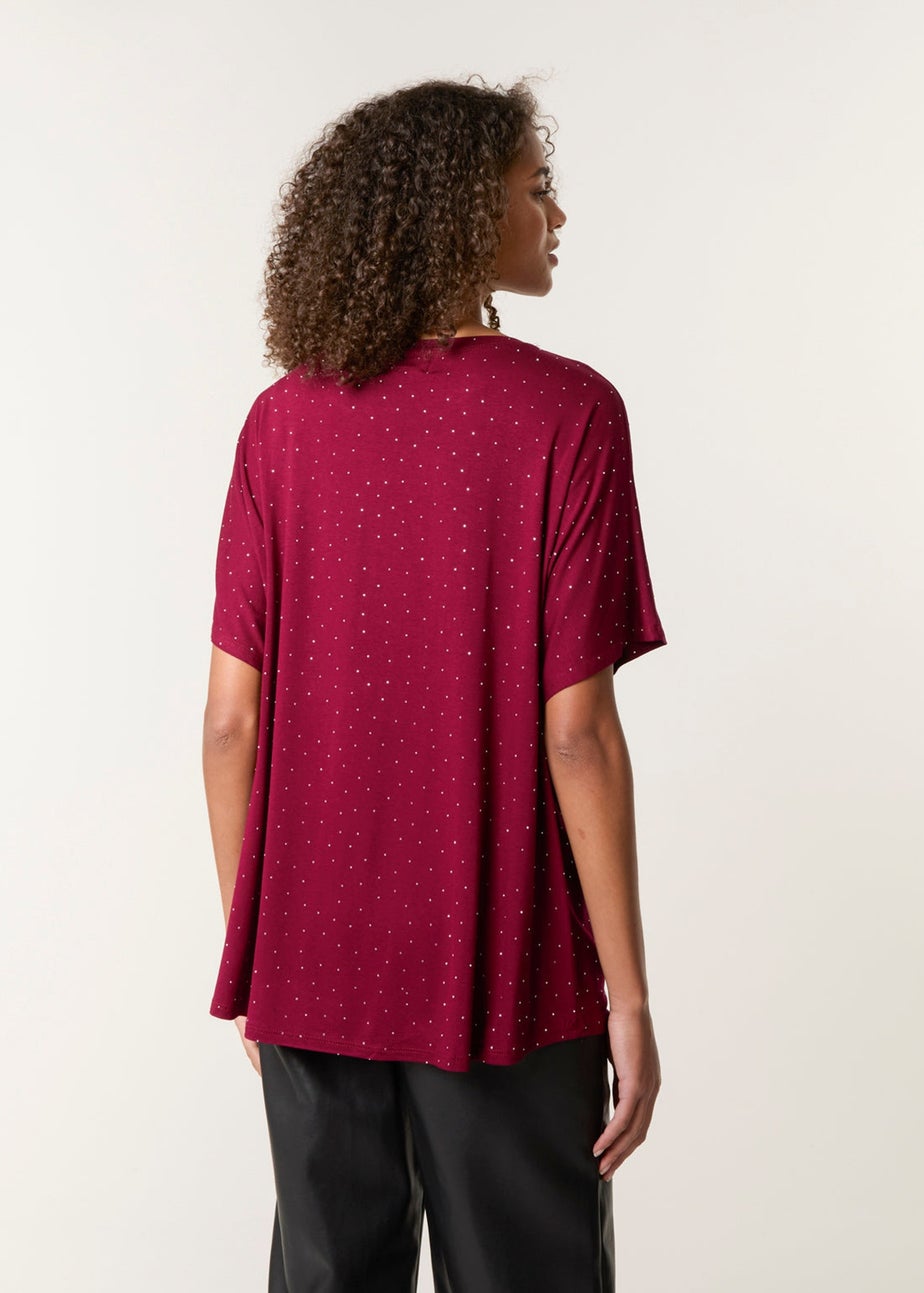 Blue Vanilla Red Stud Detail Round Neck T-shirt
