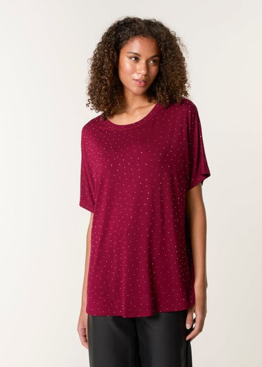 Blue Vanilla Red Stud Detail Round Neck T-shirt