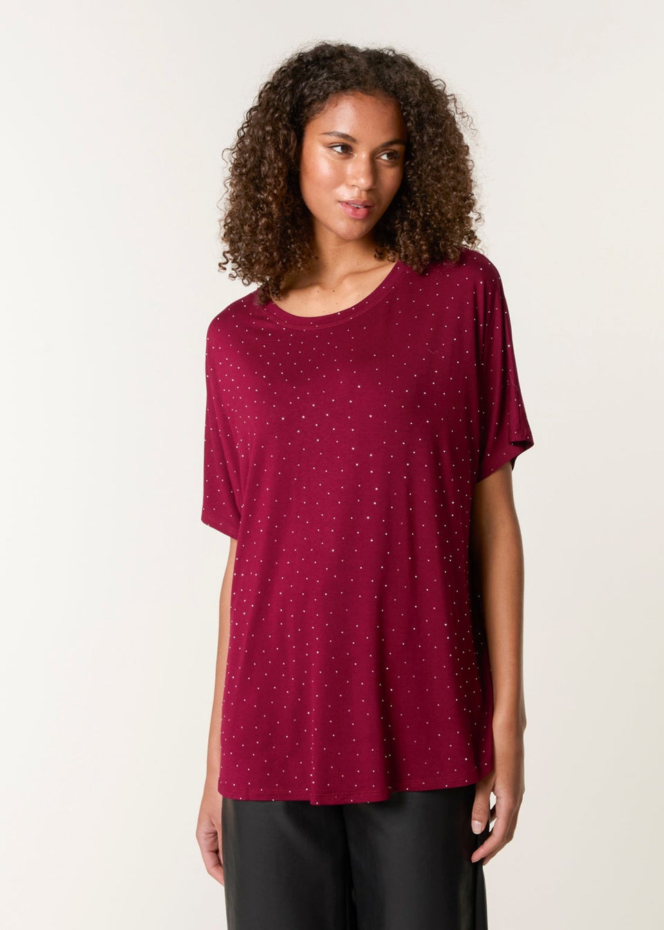 Blue Vanilla Red Stud Detail Round Neck T-shirt