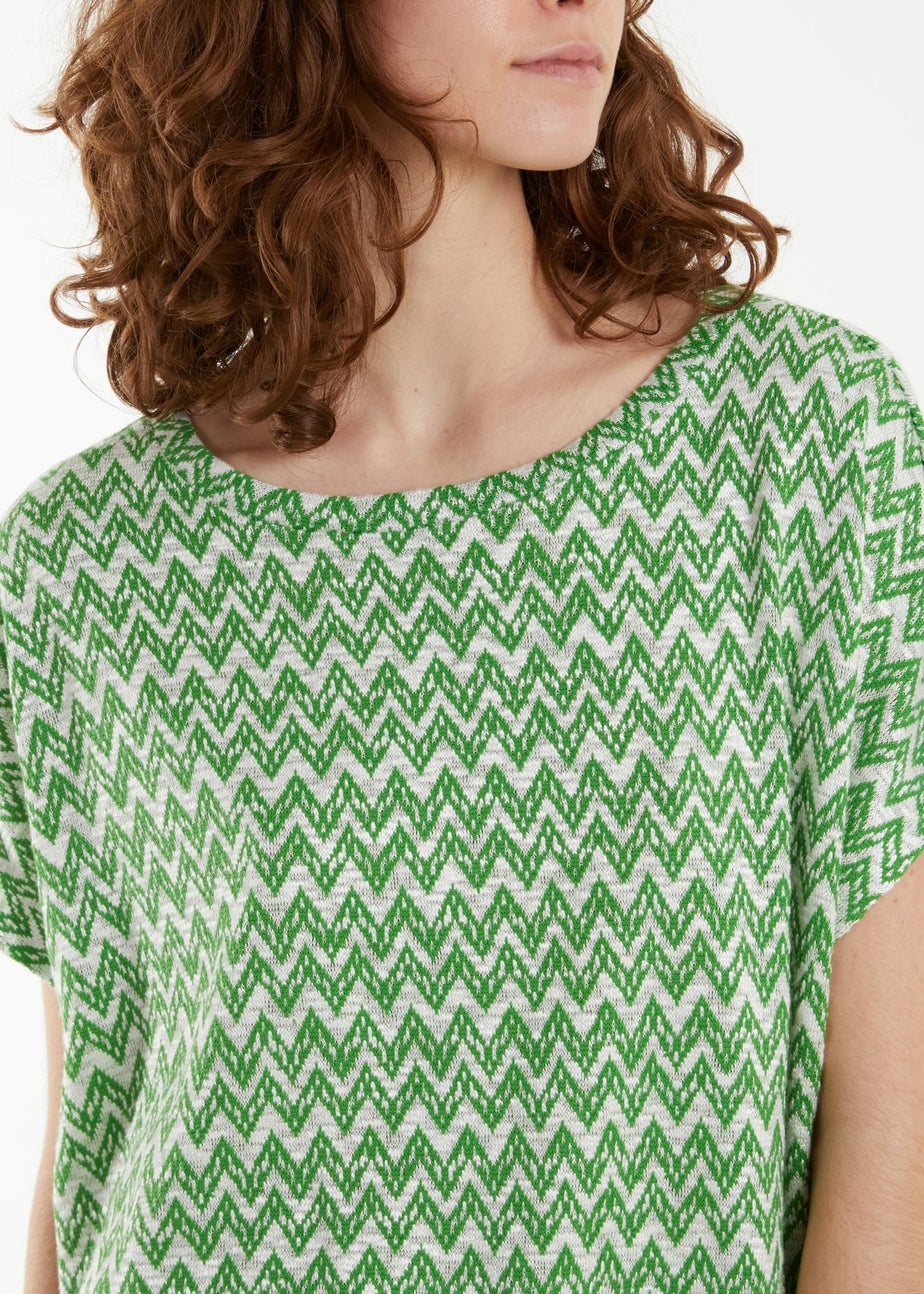 Blue Vanilla Green Zig Zag Batwing Top