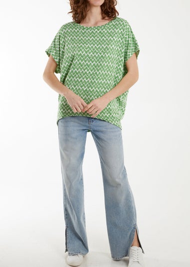 Blue Vanilla Green Zig Zag Batwing Top