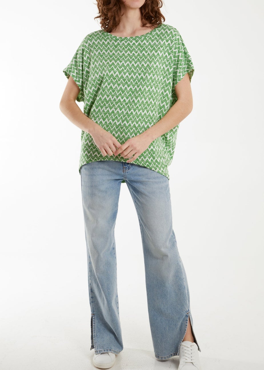 Blue Vanilla Green Zig Zag Batwing Top