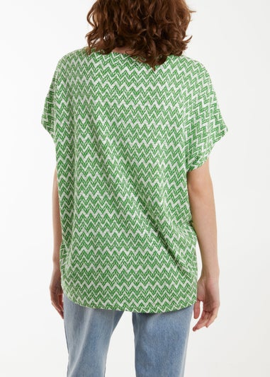 Blue Vanilla Green Zig Zag Batwing Top