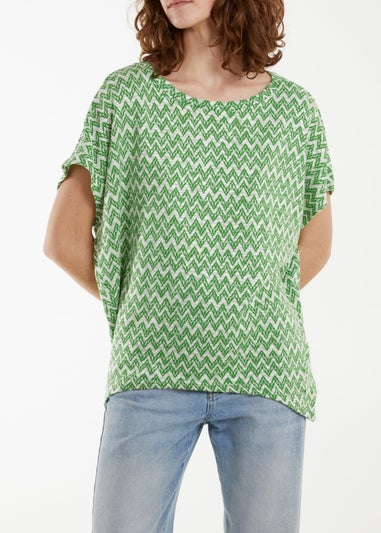 Blue Vanilla Green Zig Zag Batwing Top
