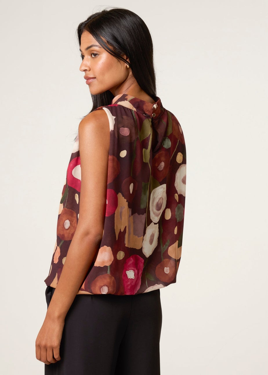 Blue Vanilla Brown Watercolour Sleeveless High Neck Puffball Top