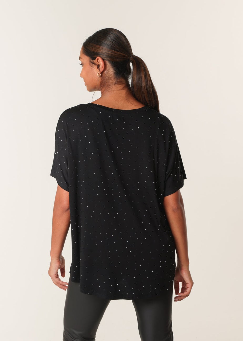 Blue Vanilla Black Stud Detail Round Neck T-shirt