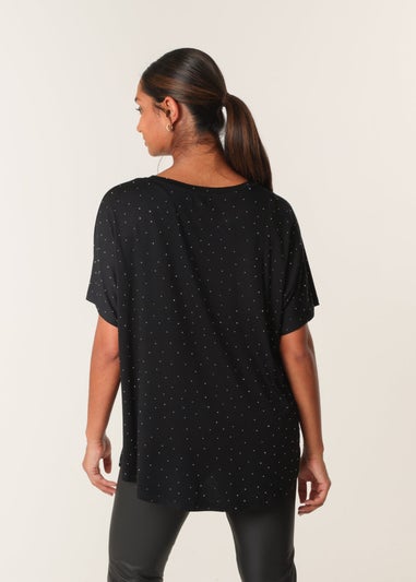 Blue Vanilla Black Stud Detail Round Neck T-shirt
