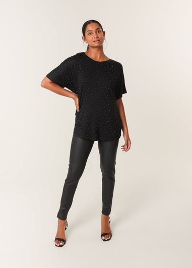 Blue Vanilla Black Stud Detail Round Neck T-shirt