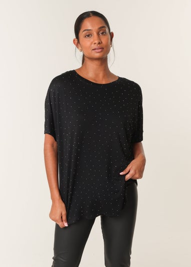 Blue Vanilla Black Stud Detail Round Neck T-shirt