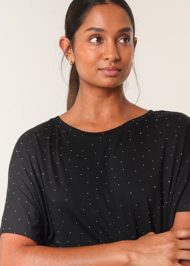 Blue Vanilla Black Stud Detail Round Neck T-shirt