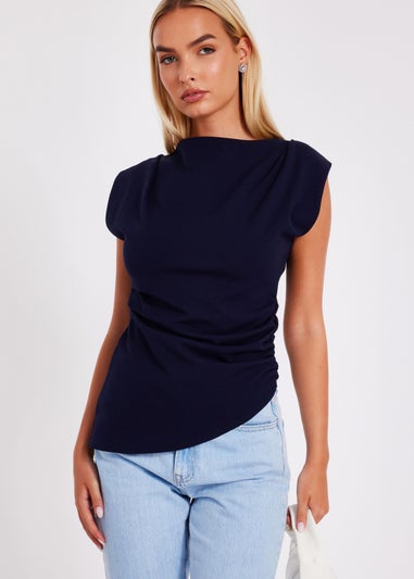 Quiz Navy Asymmetric Boat Neck Top