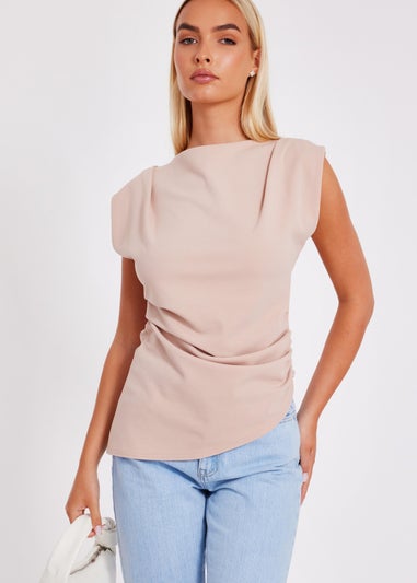 Quiz Stone Asymmetric Boat Neck Top
